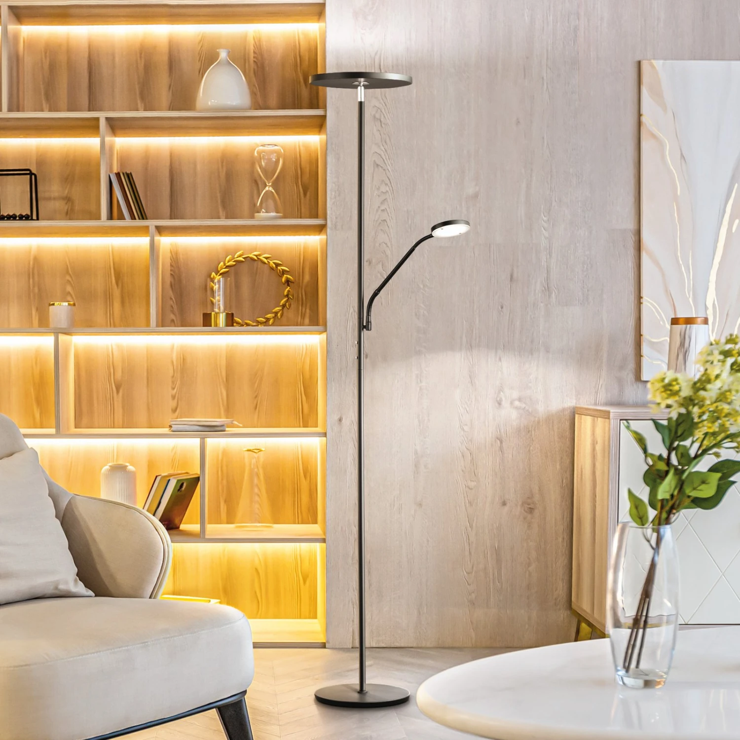 LED-Stehleuchte Fabi Mit Leselampe, Schwarz Matt 1 LED-Stehleuchte Fabi Mit Leselampe, Schwarz Matt