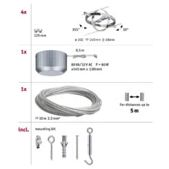 Paulmann Cardan Seilsystem 4fl. Chrom Matt/chrom -Bestes Beleuchtungs Geschäft 7602920 7