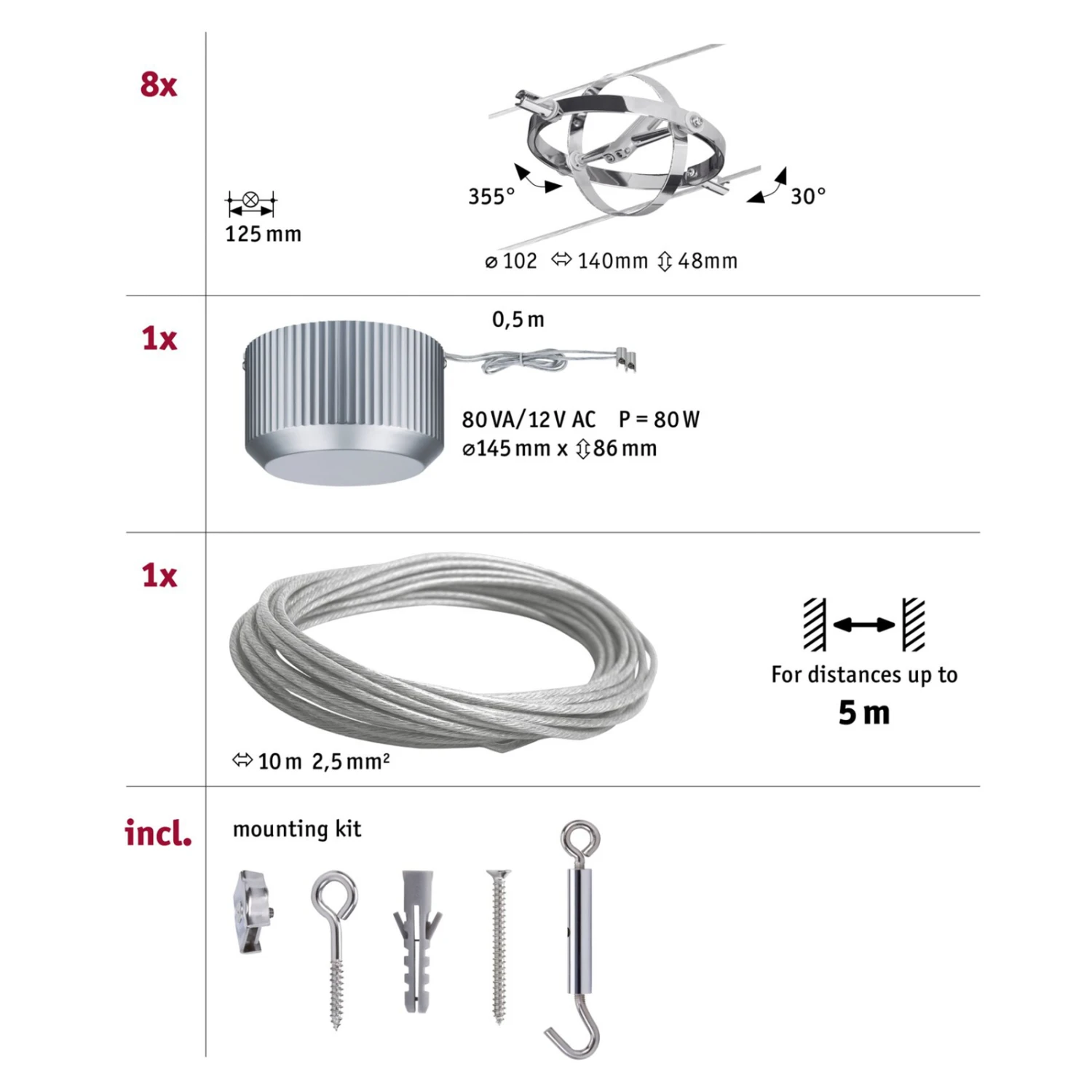 Paulmann Cardan Seilsystem 8fl. Chrom Matt/chrom 6 Paulmann Cardan Seilsystem 8fl. Chrom Matt/chrom – Bild 6