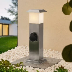 Prios Riksa Sockelleuchte, 2 Steckdosen, Edelstahl -Bestes Beleuchtungs Geschäft 9934114 2